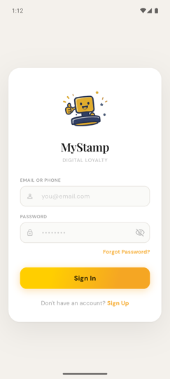 MyStamp login screen