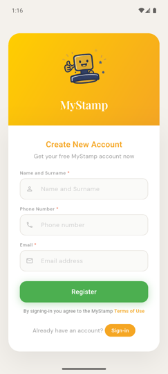 MyStamp registration screen