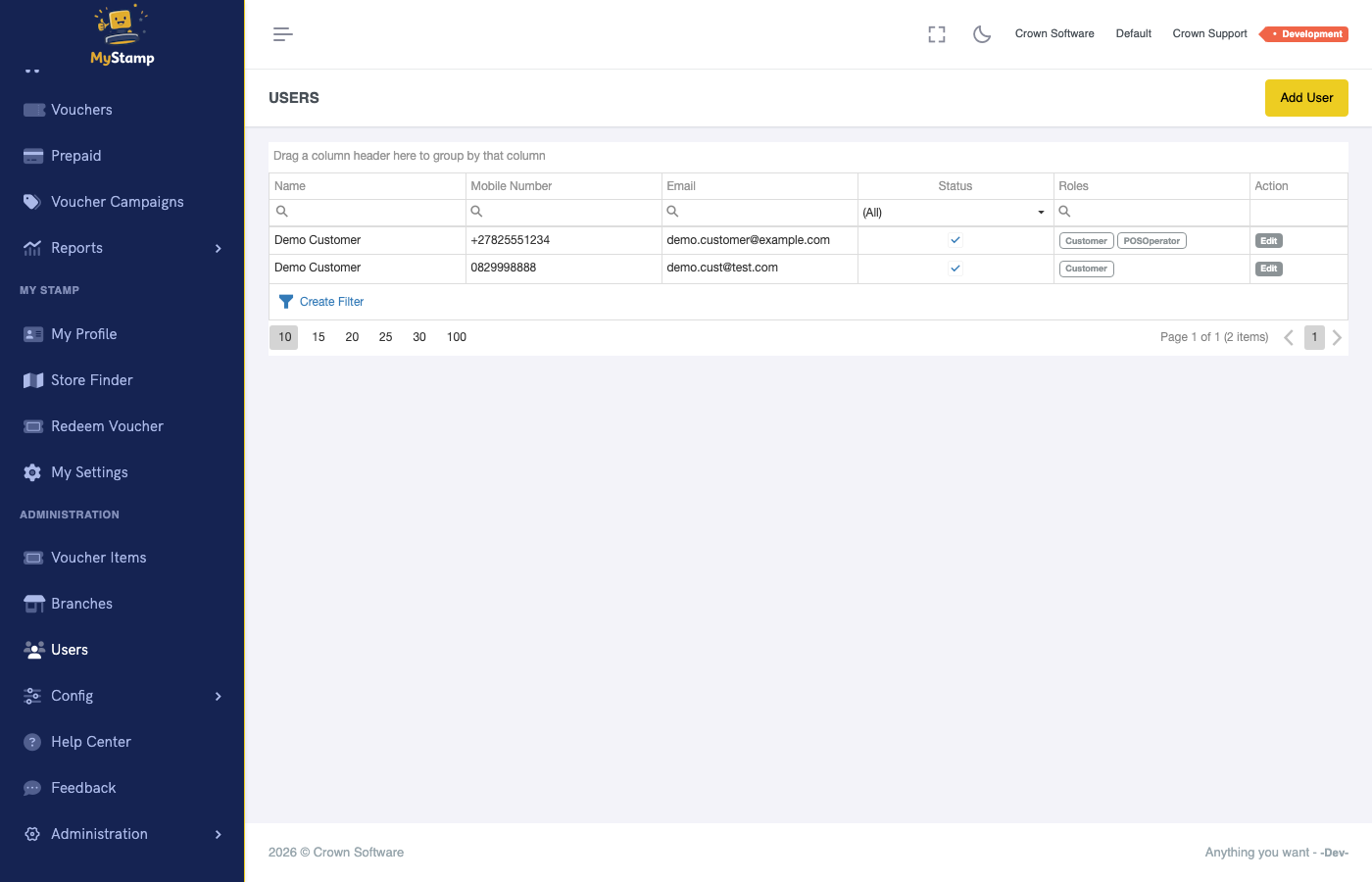 Users list page